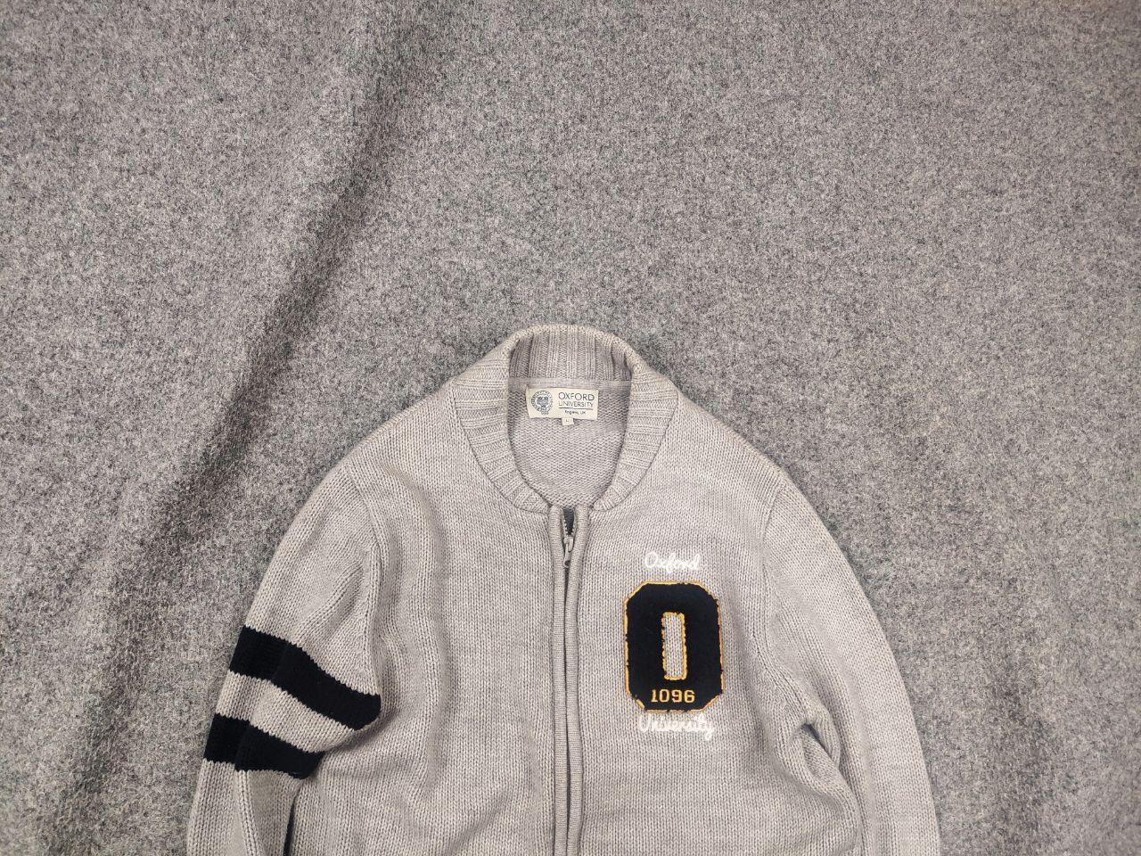 Oxxford Clothes Vintage Oxford University Pulover Logo Knit Zip Gray Sweater Size US L / EU 52-54 / 3 - 2 Thumbnail