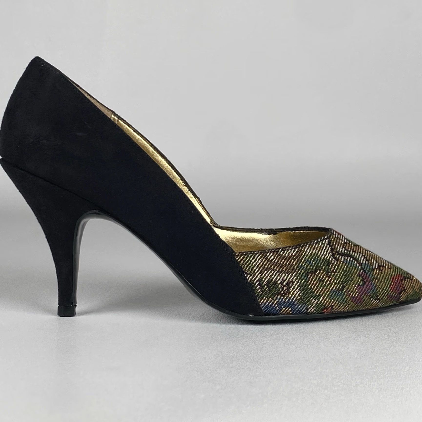 Vintage Vintage 1960s Mademoiselle Tapestry Heels Leather Size 6.5 B Women's Shoes Size US 7 / IT 37 - 4 Thumbnail