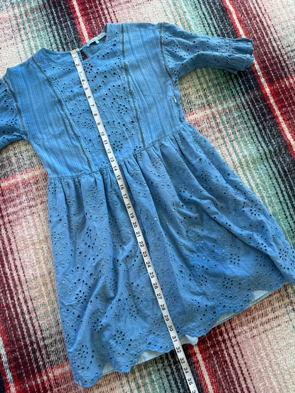English Factory Women's ENGLISH FACTORY Blue Over-dyed Eyelet Mini Dress S Size S / US 4 / IT 40 - 8 Thumbnail
