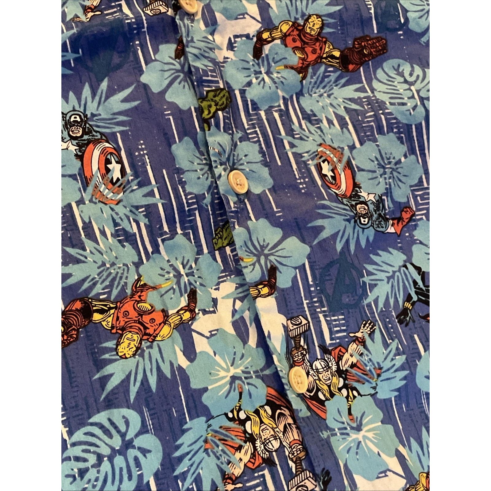 Other MARVEL AVENGERS Blue TROPICAL Floral HAWAIIAN SHIRT Size US L / EU 52-54 / 3 - 4 Thumbnail