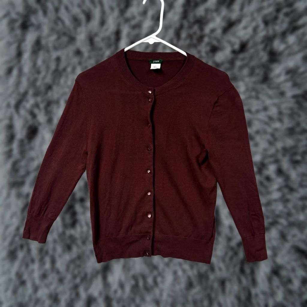 J.Crew J.Crew Cardigan Sweater Womens S Red Crew Neck Classic Preppy Casual Workwear Knit Lightweight Stretch Solid Raglan Sleeve Fall Vintage No Size S / US 4 / IT 40 - 1 Thumbnail
