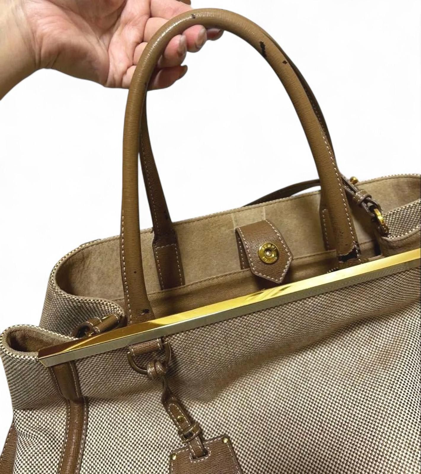 Fendi Fendi - Beige and Brown Structured Canvas Tote Bag Size ONE SIZE - 6 Thumbnail