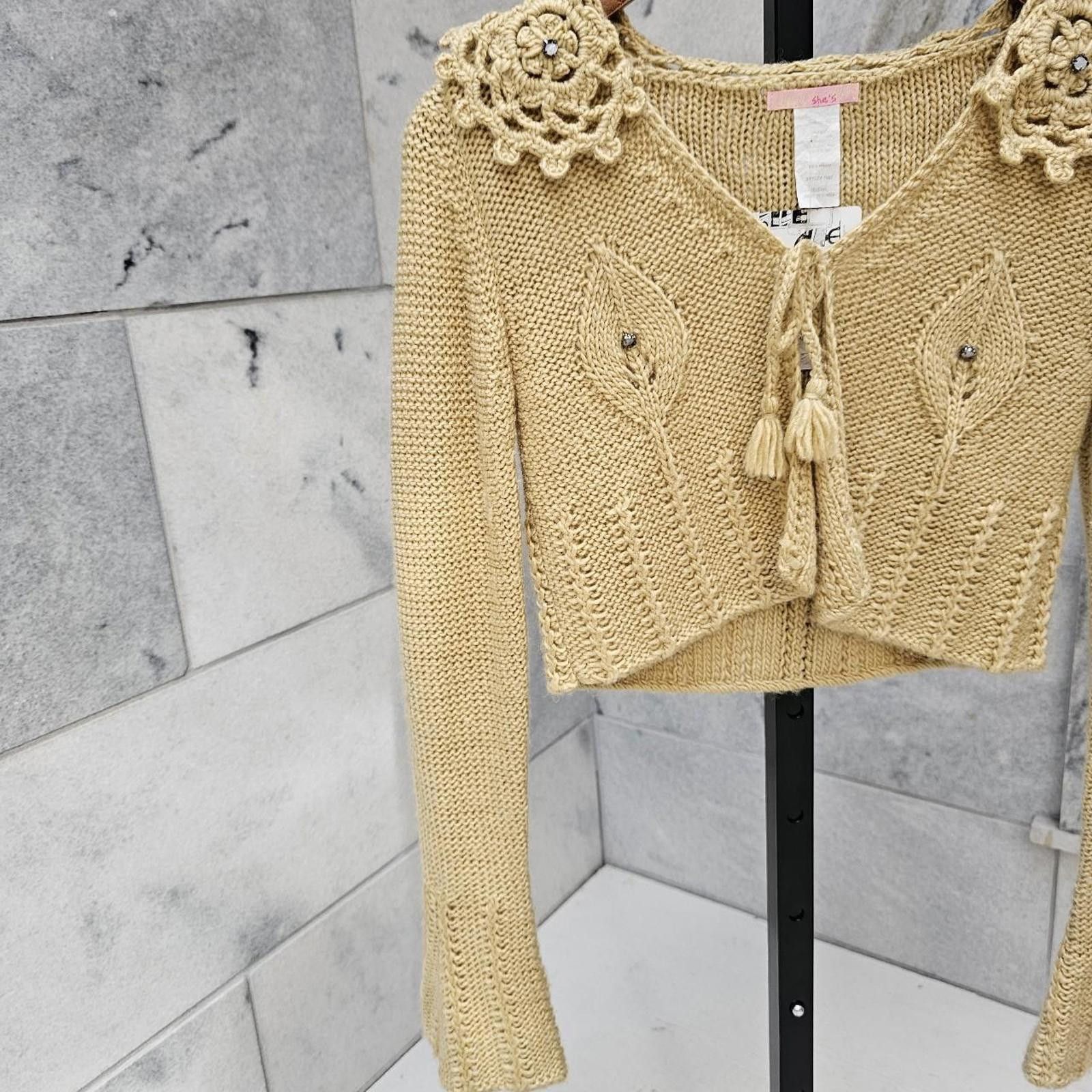 Other Women's Tan Cardigan Crochet One of A Kind Vintage Size M / US 6-8 / IT 42-44 - 2 Thumbnail