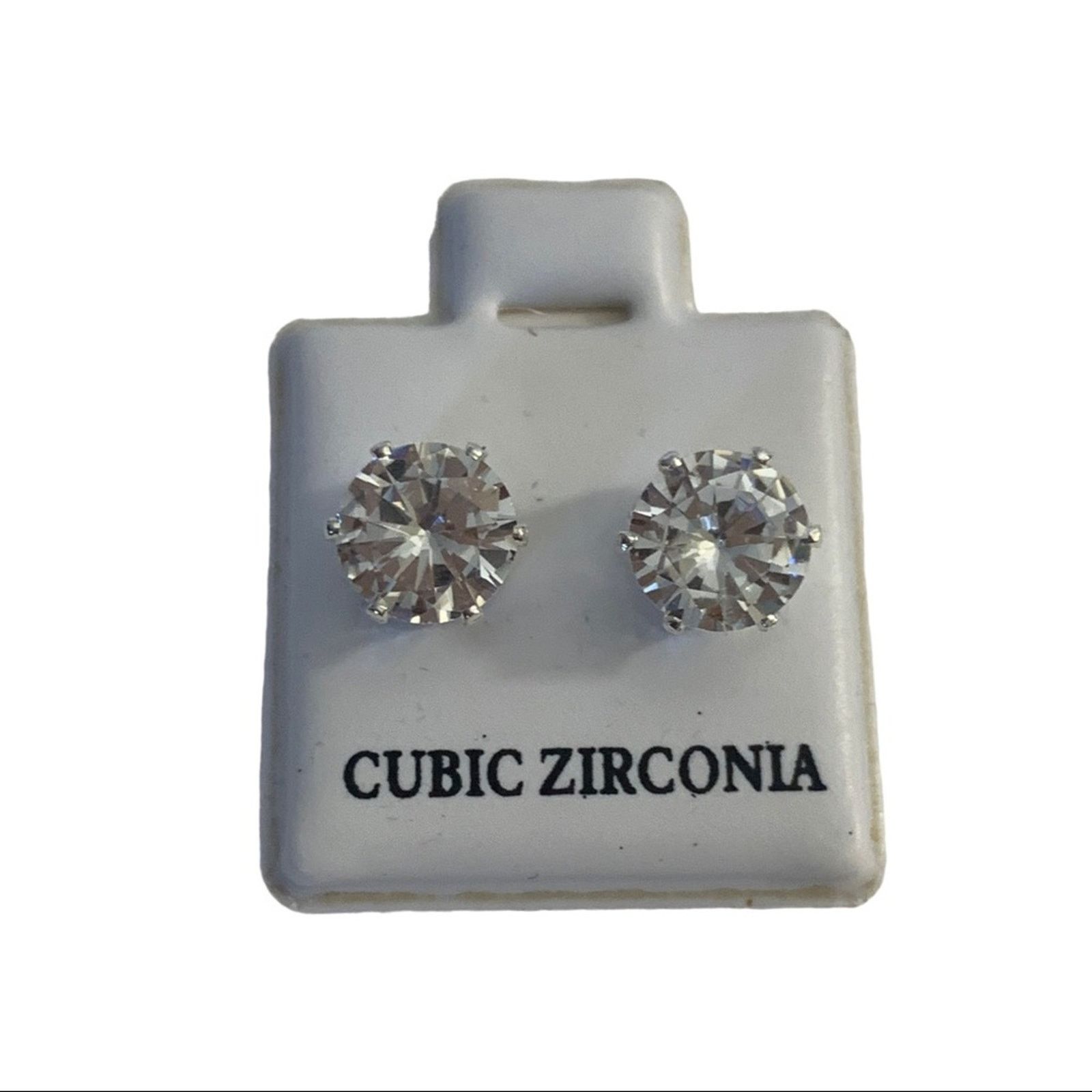 Other Large Diamond CZ Faux Silver Stud Earrings Size ONE SIZE - 1 Thumbnail