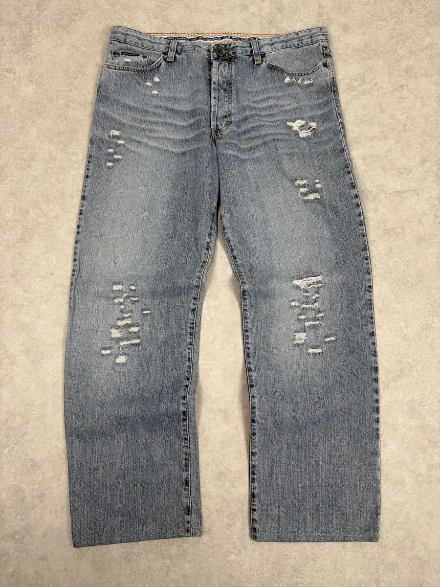 Dolce & Gabbana 2000s Dolce & Gabbana Large Distressed Blue Denim Jeans Size US 34 / EU 50 - 4 Thumbnail