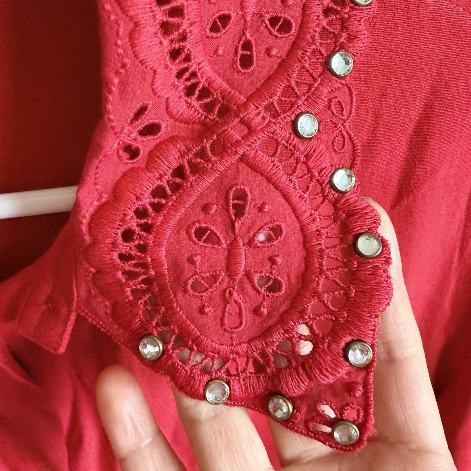 Sandro Sandro Paris Red Embellished Collar Blouse Sz 2 100% Viscose Size M / US 6-8 / IT 42-44 - 4 Thumbnail