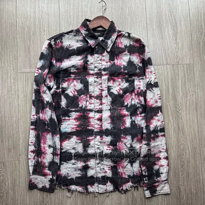 Amiri Amiri Purple Tie-Dye Frayed Shirt Size US S / EU 44-46 / 1 - 1 Thumbnail