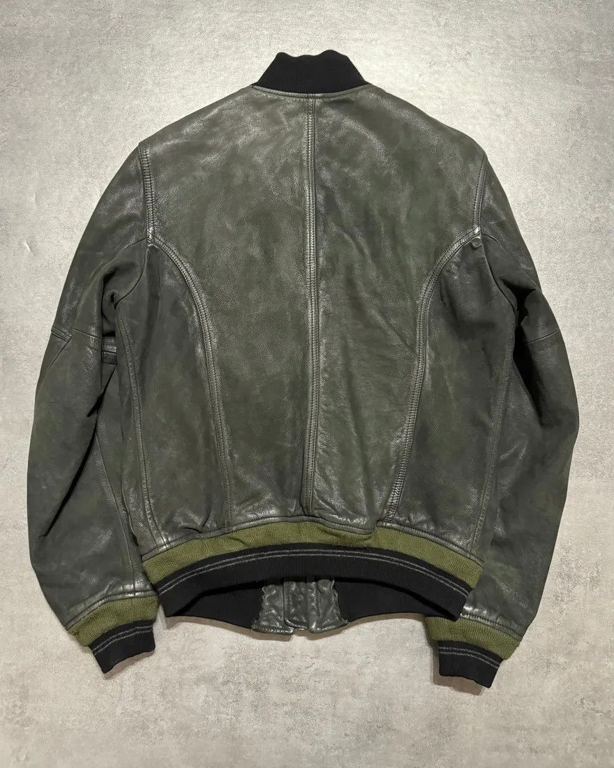Designer × Diesel × Vintage 2000s Diesel Olive Biker Eroded Polished Leather Jacket Size US M / EU 48-50 / 2 - 2 Thumbnail
