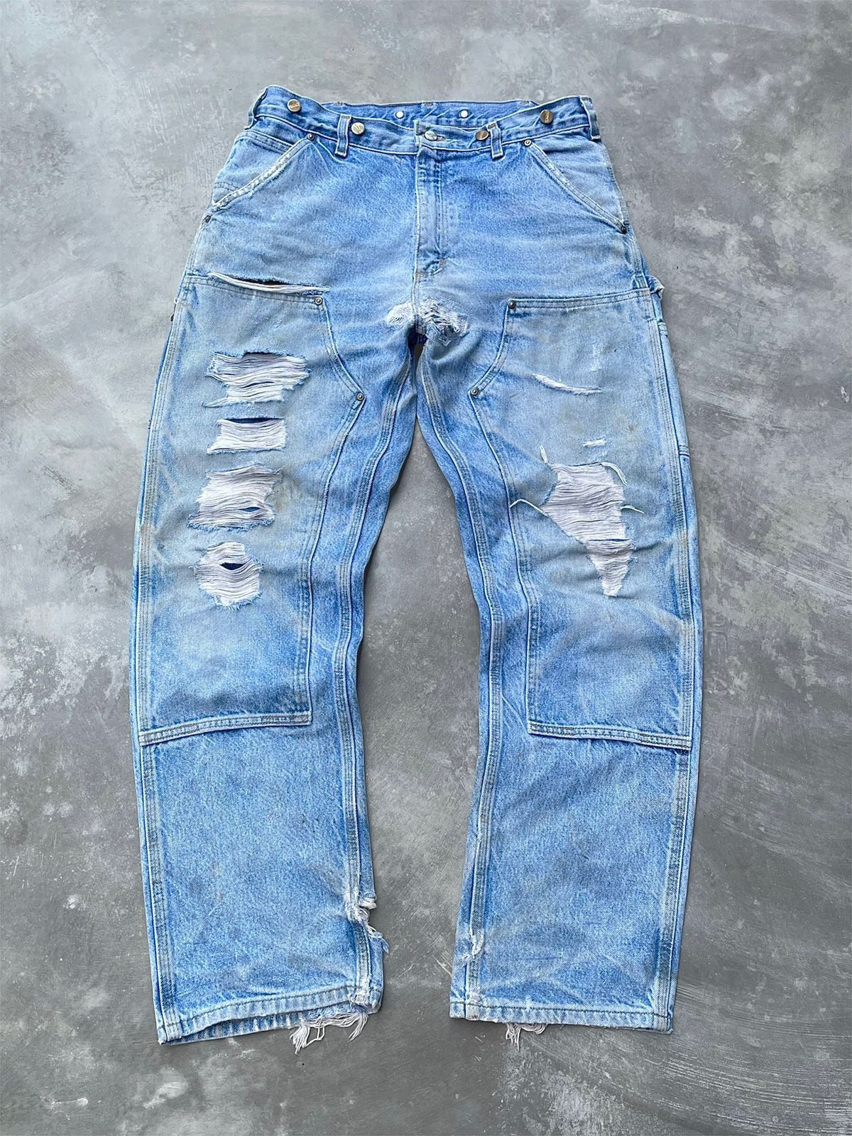 Carhartt Faded Distressed Denim Carhartt Doublekne Pant B07-DNM Size US 34 / EU 50 - 1 Thumbnail