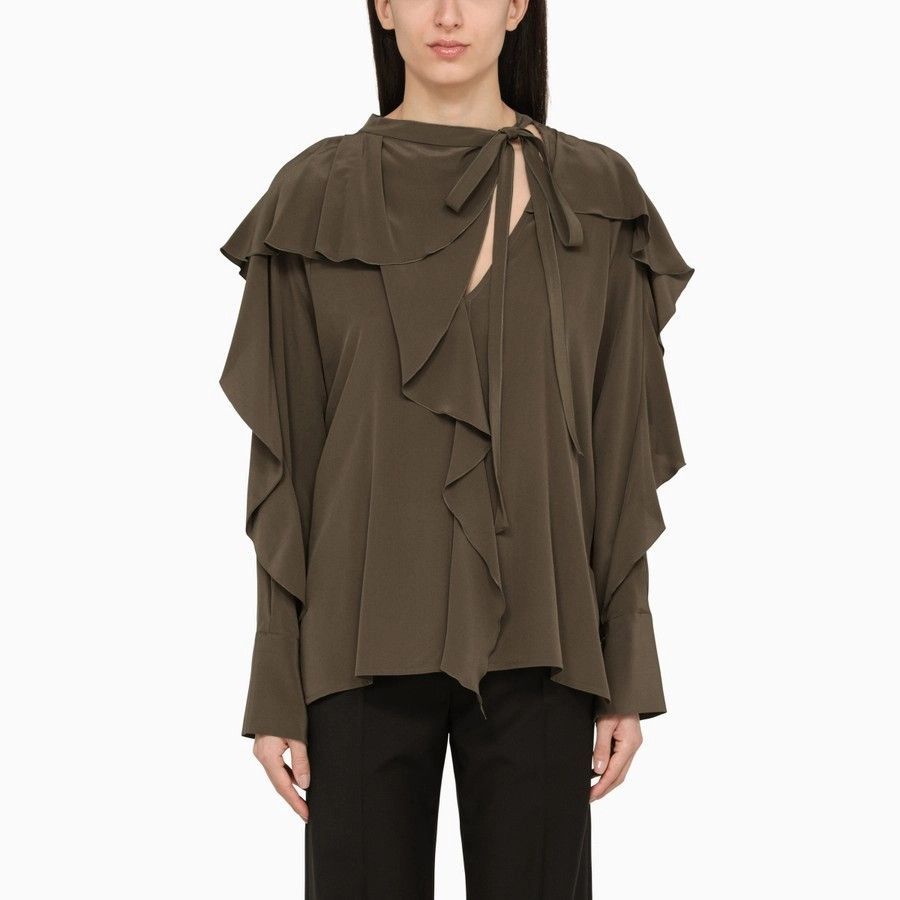 Victoria Beckham o1d2blof1124 Long Sleeves Silk Blouse in Dark Green Size S / US 4 / IT 40 - 1 Thumbnail