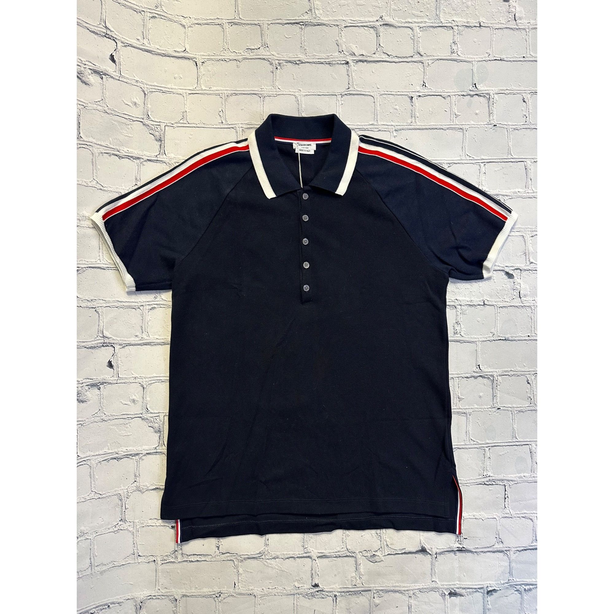 image of Thom Browne New York Short Raglan Sleeve Polo In Classic Piq in Navy, Men's (Size Small)