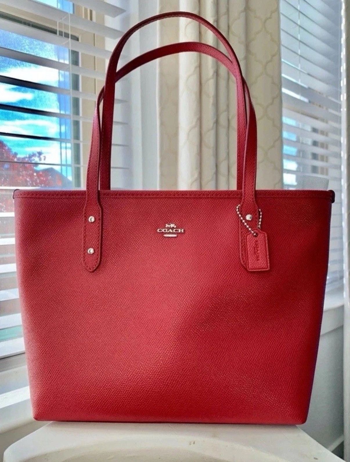 Coach COACH Mini Leather City Zip Tote Purse True Red Size ONE SIZE - 1 Thumbnail