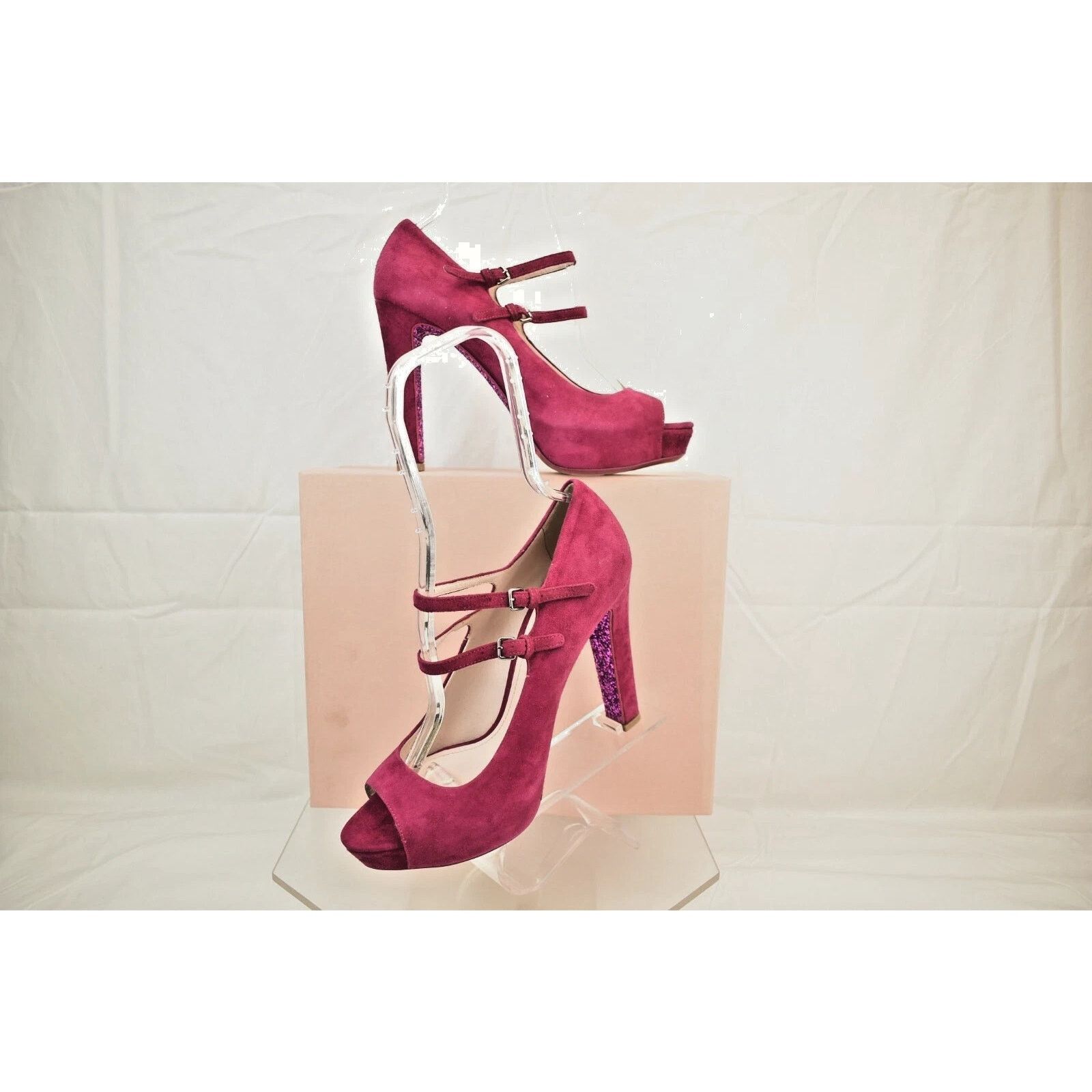 Miu Miu MIU MIU PRADA 5KP238 BURGUNDY SUEDE PEEP STRAPPY PUMPS 41 IT Size US 11 / IT 41 - 1 Thumbnail