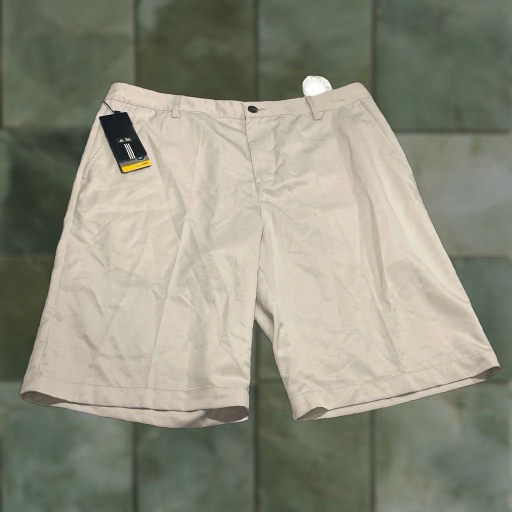 Adidas VINTAGE Adidas Men’s Golf Shorts Chino Casual 35 Inch Beige 11-Inch Inseam NWT Size US 35 - 1 Thumbnail