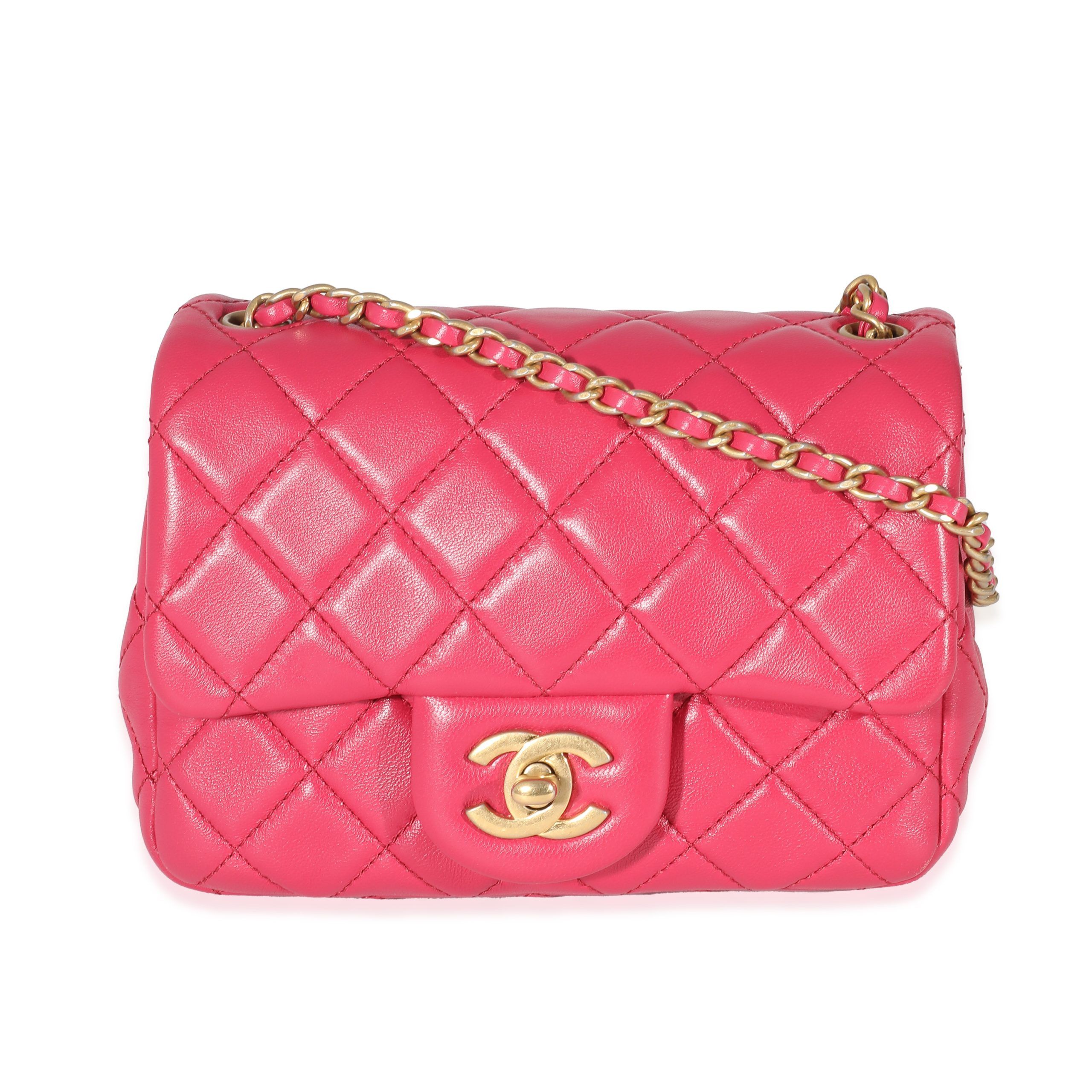 Chanel Dark Pink Quilted Lambskin Pearl Crush Mini Square Flap Bag