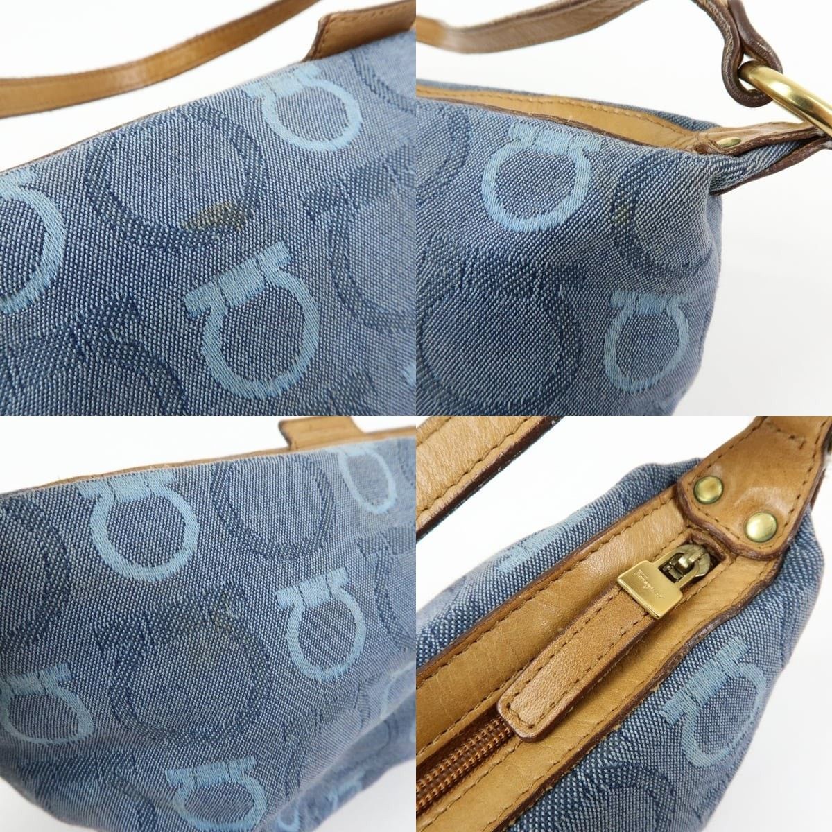 Salvatore Ferragamo Ferragamo Gancini Canvas & Leather Shoulder Bag Blue Size ONE SIZE - 6 Thumbnail