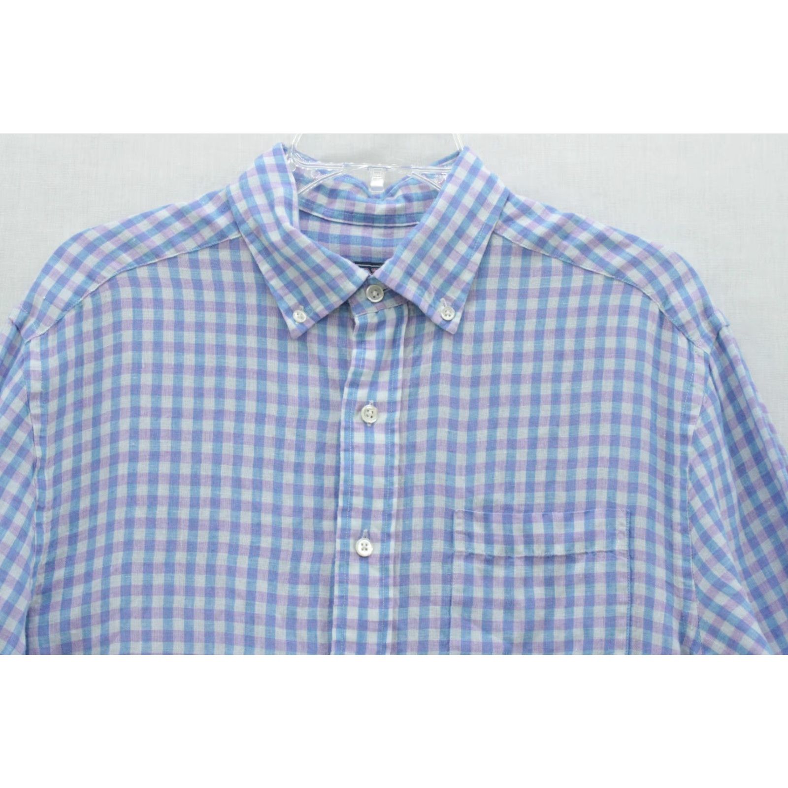 Vineyard Vines VINEYARD VINES Murray 100% Linen Shirt Mens Medium Purple Check Long Sleeve Shirt Size US M / EU 48-50 / 2 - 2 Thumbnail