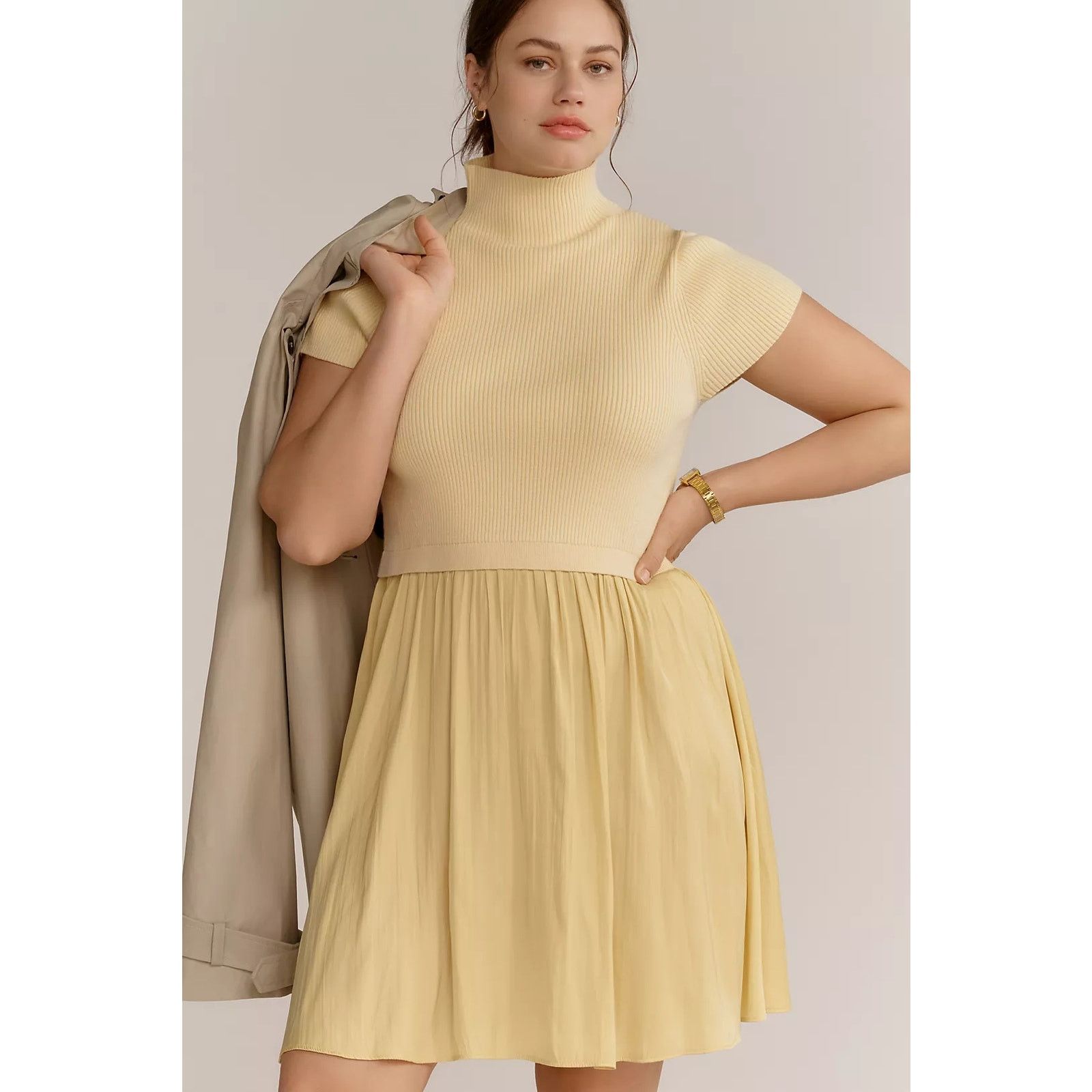 twofer sweater dress By Anthropologie V-Neck Lace 25% polyester with 100% polyester contrast Machine wash Ellen Tracy Women's Twofer Cable