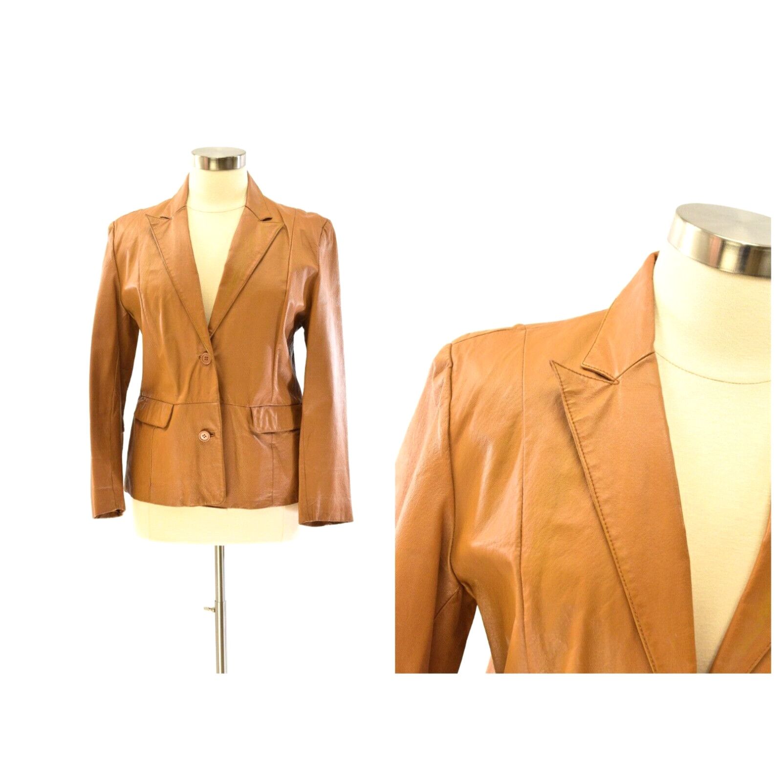 image of 90's Vintage Cognac Leather Blazer Womens XL Jacket Bagatelle in White