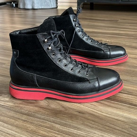 Other MeMarc Nolan Aiden Black Leather Combat Boots Red Sole Lace Size US 9 / EU 42 - 1 Thumbnail