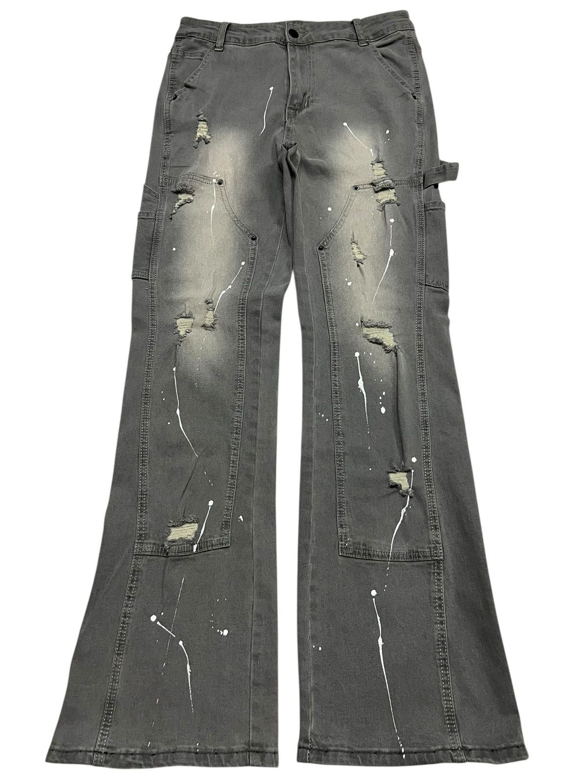 Japanese Brand Flared Vintage Double Knee Studded Splatter-Distressed Denim Size US 29 - 1 Thumbnail