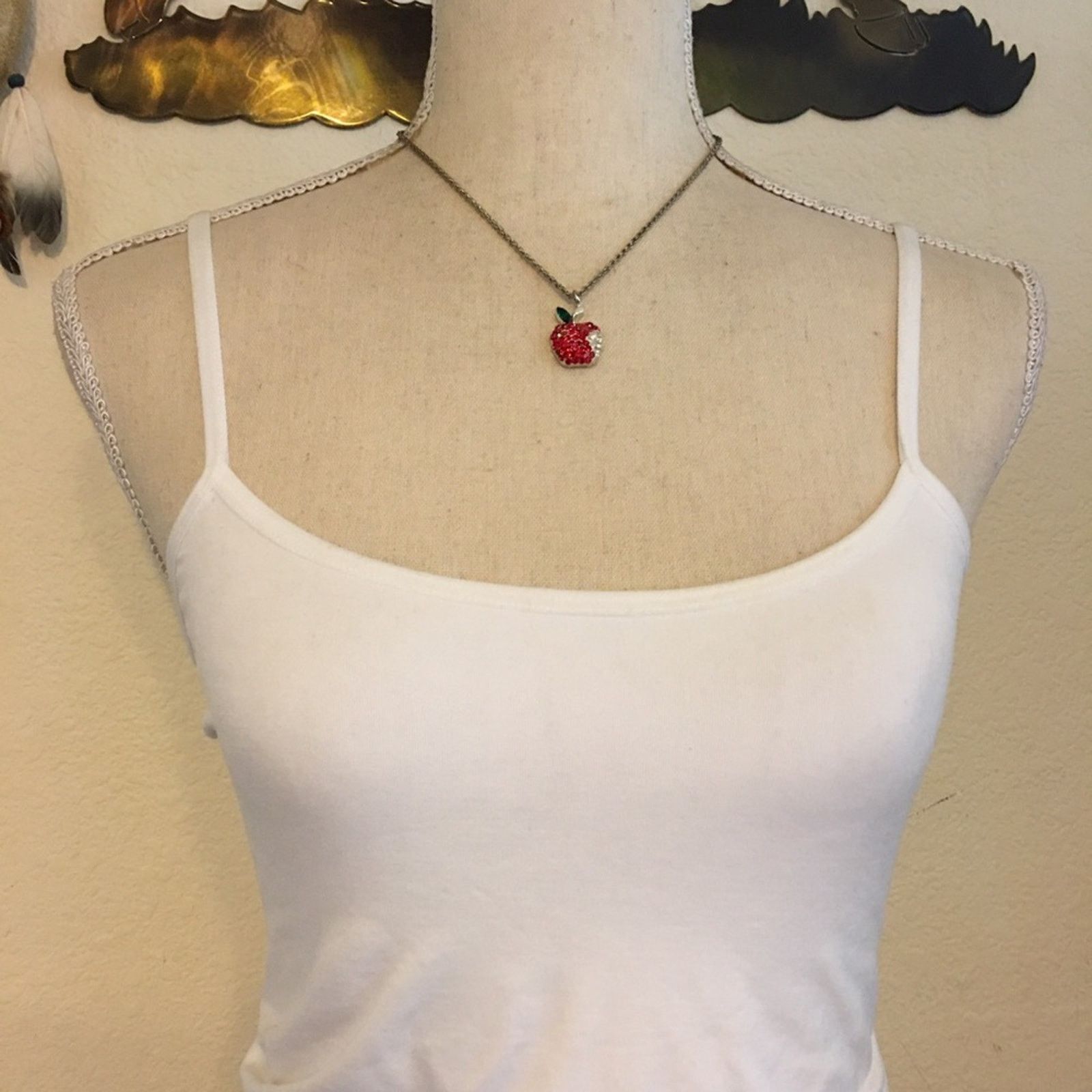 Jewelry Vintage 1928 red white rhinestone apple necklace Size ONE SIZE - 5 Thumbnail
