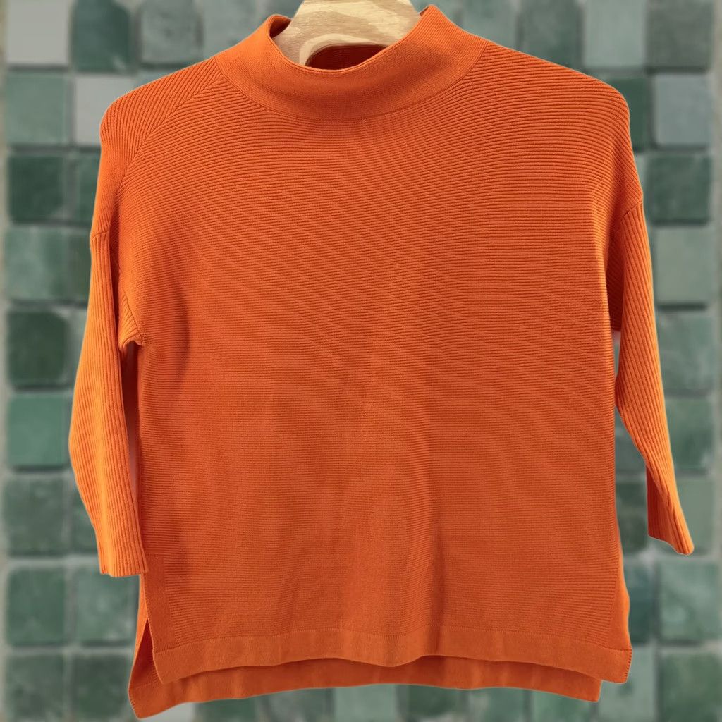 Vintage Lillusory Oversized Fall Sweater Medium Orange Ribbed Knit Pullover Mock Neck Split Hem Size M / US 6-8 / IT 42-44 - 1 Thumbnail
