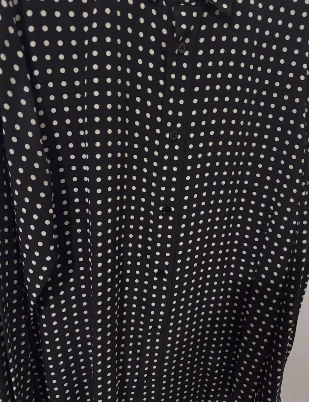 Saint Laurent Paris SLP) 14FW Runway Silk All-Over Black/White Polka Dot Shirt Size US M / EU 48-50 / 2 - 3 Thumbnail