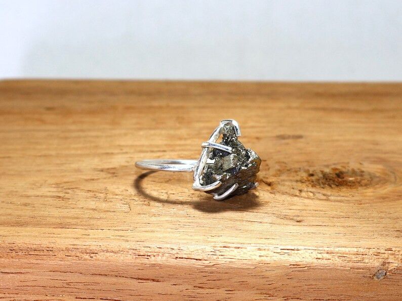 Handmade Handmade Pyrite Sterling Silver Ring: Rough Stone Jewelry Size ONE SIZE - 3 Thumbnail