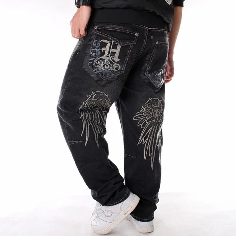 image of Distressed Denim Feather Art Denim Pant in Black, Men's (Size 34)