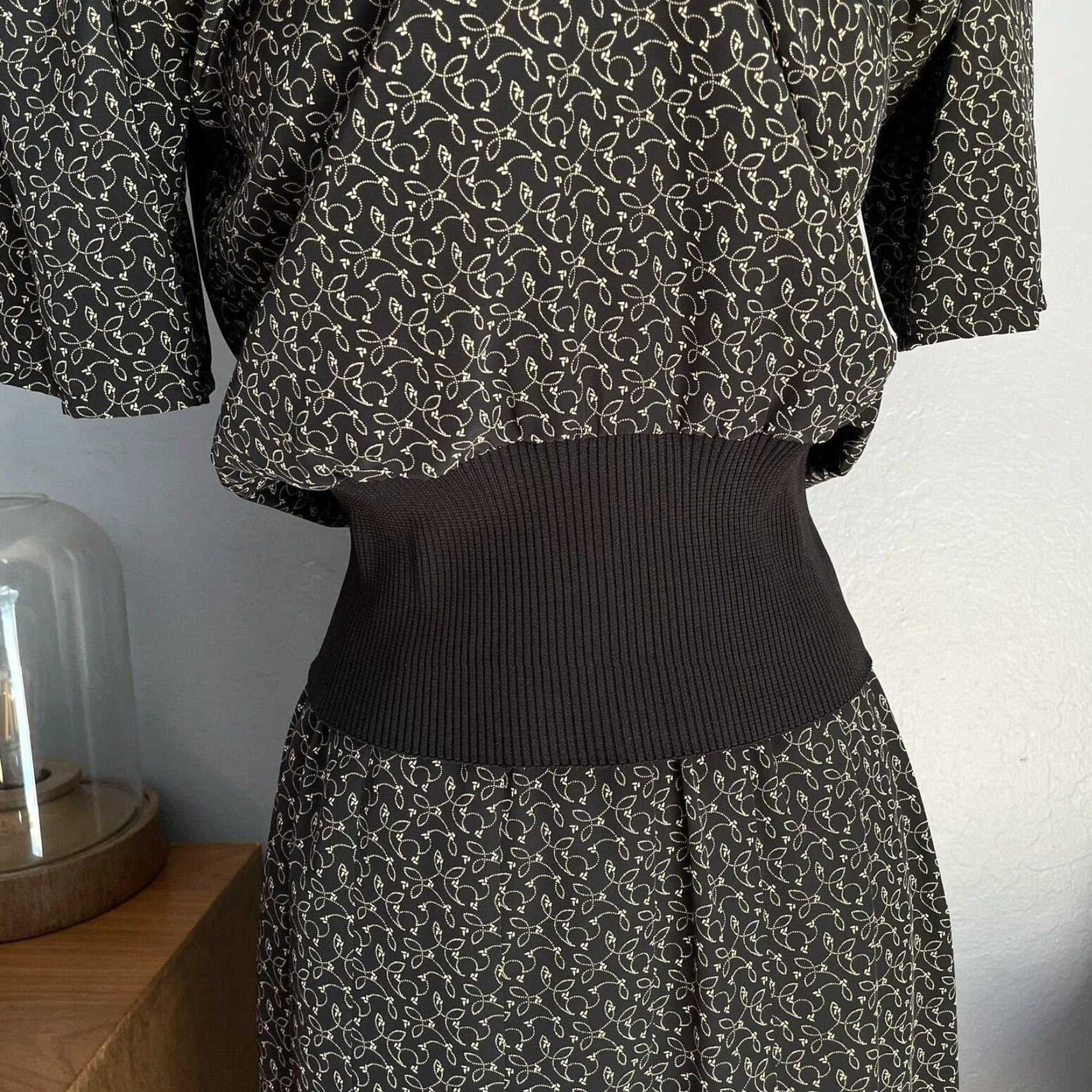 Liz Claiborne VINTAGE Liz Claiborne Blouse & Skirt Set Womens 2 Piece 8 Black Cream 80s Secretary Career Size M / US 6-8 / IT 42-44 - 7 Thumbnail