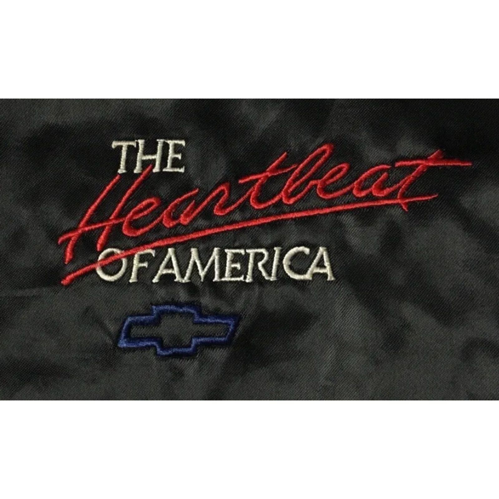 NASCAR Vtg 80s Chevrolet Heartbeat Of America Satin Jacket L Racing Car NASCAR Grunge - Driving Bomber Jacket Mens Black Satin 80s USA Racing Car Retro Size US L / EU 52-54 / 3 - 4 Thumbnail