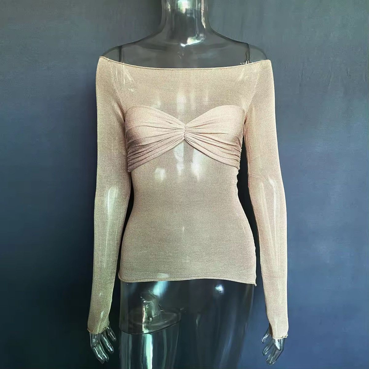 Japanese Brand Chic Mesh Long Sleeve Top - Knot Front, Stylish Size S / US 4 / IT 40 - 1 Thumbnail