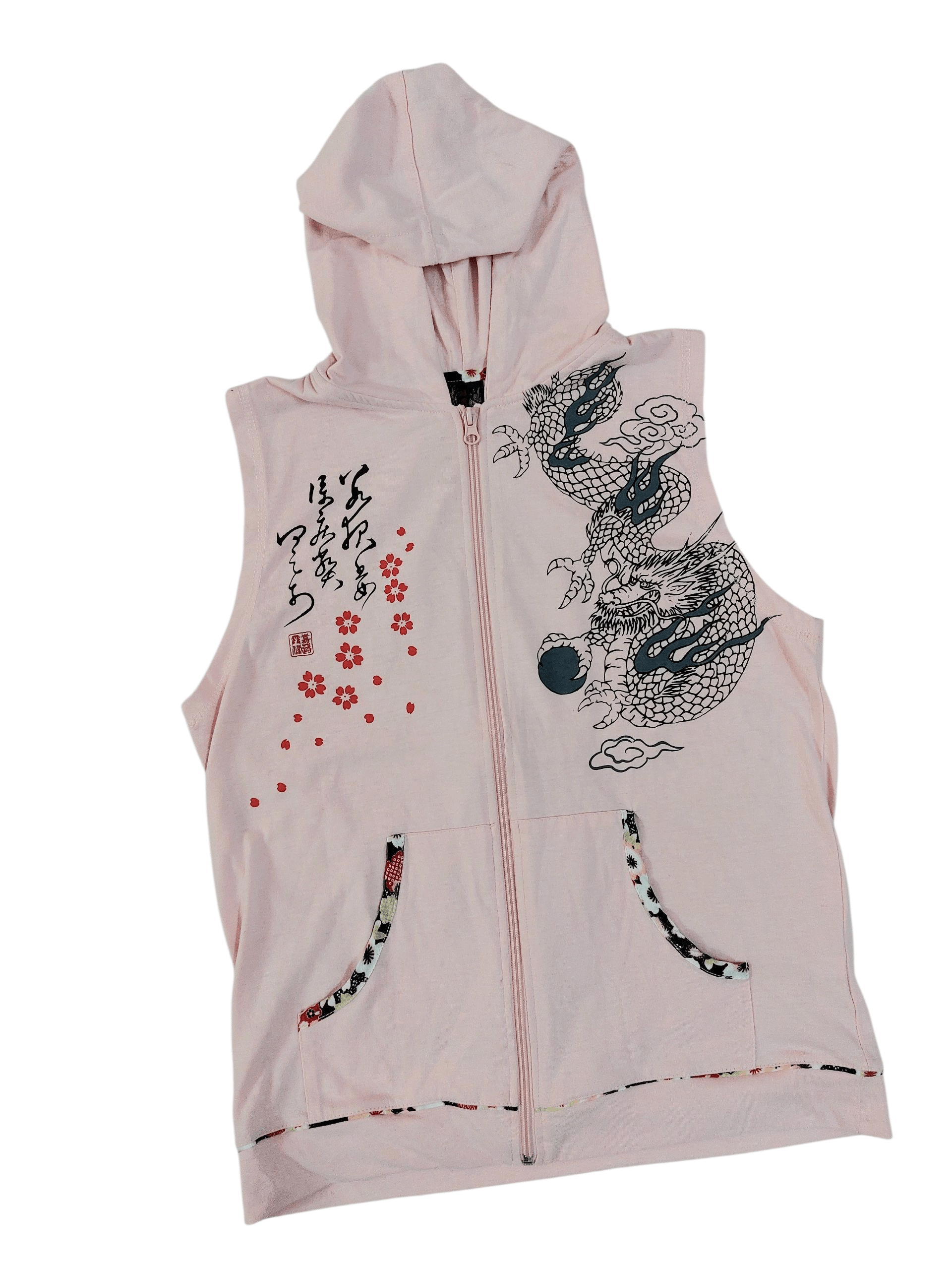 Dragonfly Sleeveless Hoodies Punk Sukajan Sakura Dragon Printed Size US M / EU 48-50 / 2 - 1 Thumbnail