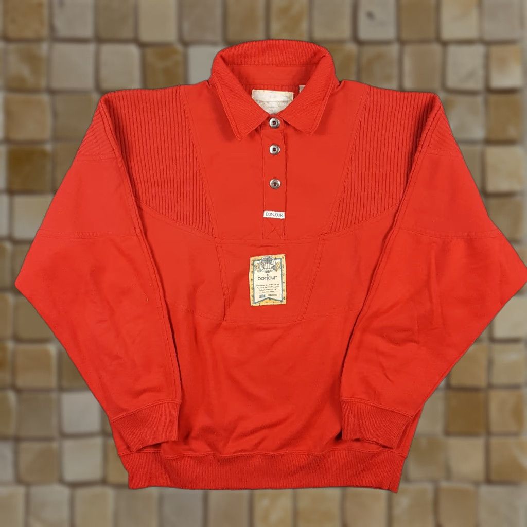 Vintage BonJour Sweatshirt Collared Preppy Long Sleeve Women's M Red 90s Pullover Size M / US 6-8 / IT 42-44 - 1 Thumbnail
