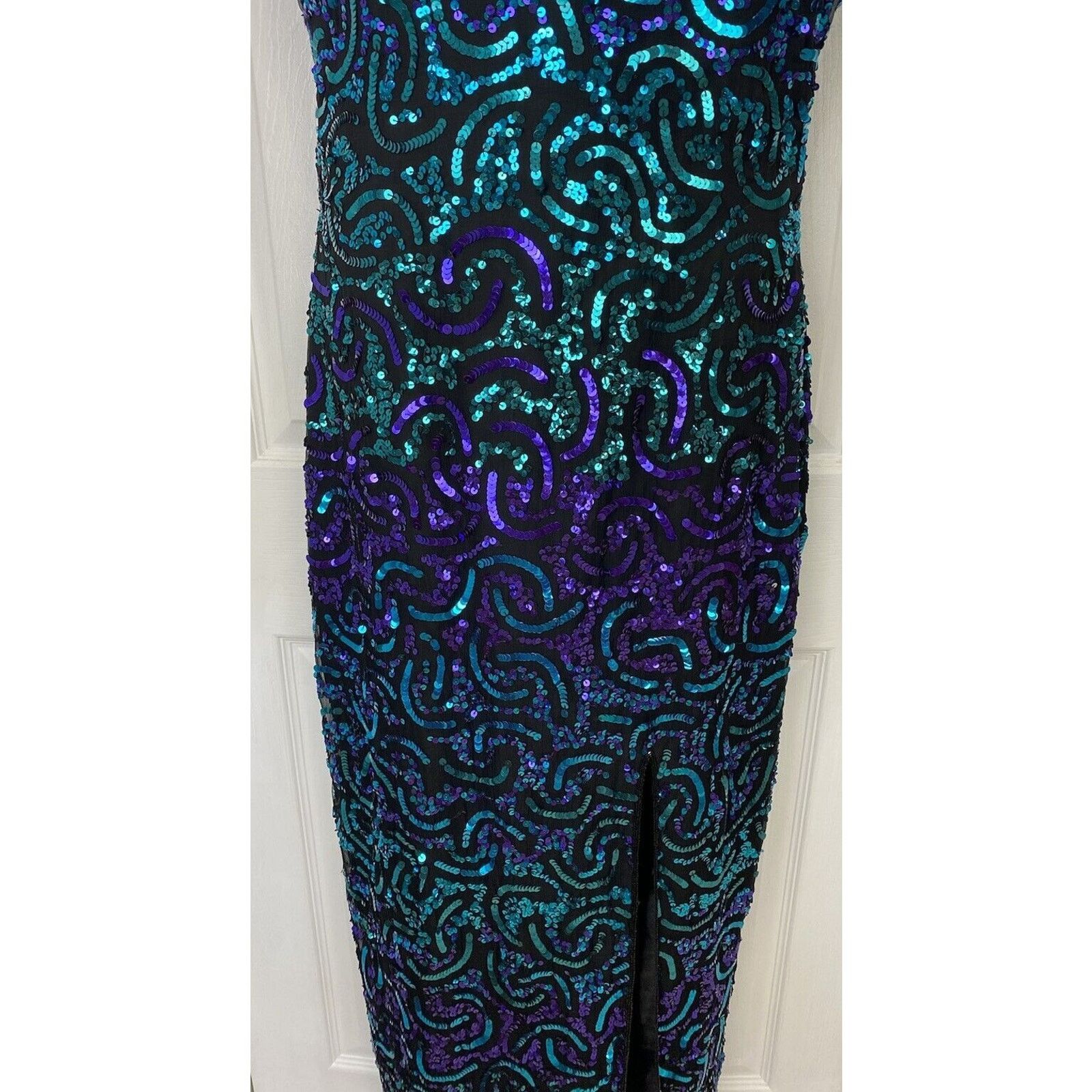 Other VTG Scala Beaded Silk Sequin Dress Purple Teal swirl Size XL / US 12-14 / IT 48-50 - 3 Thumbnail