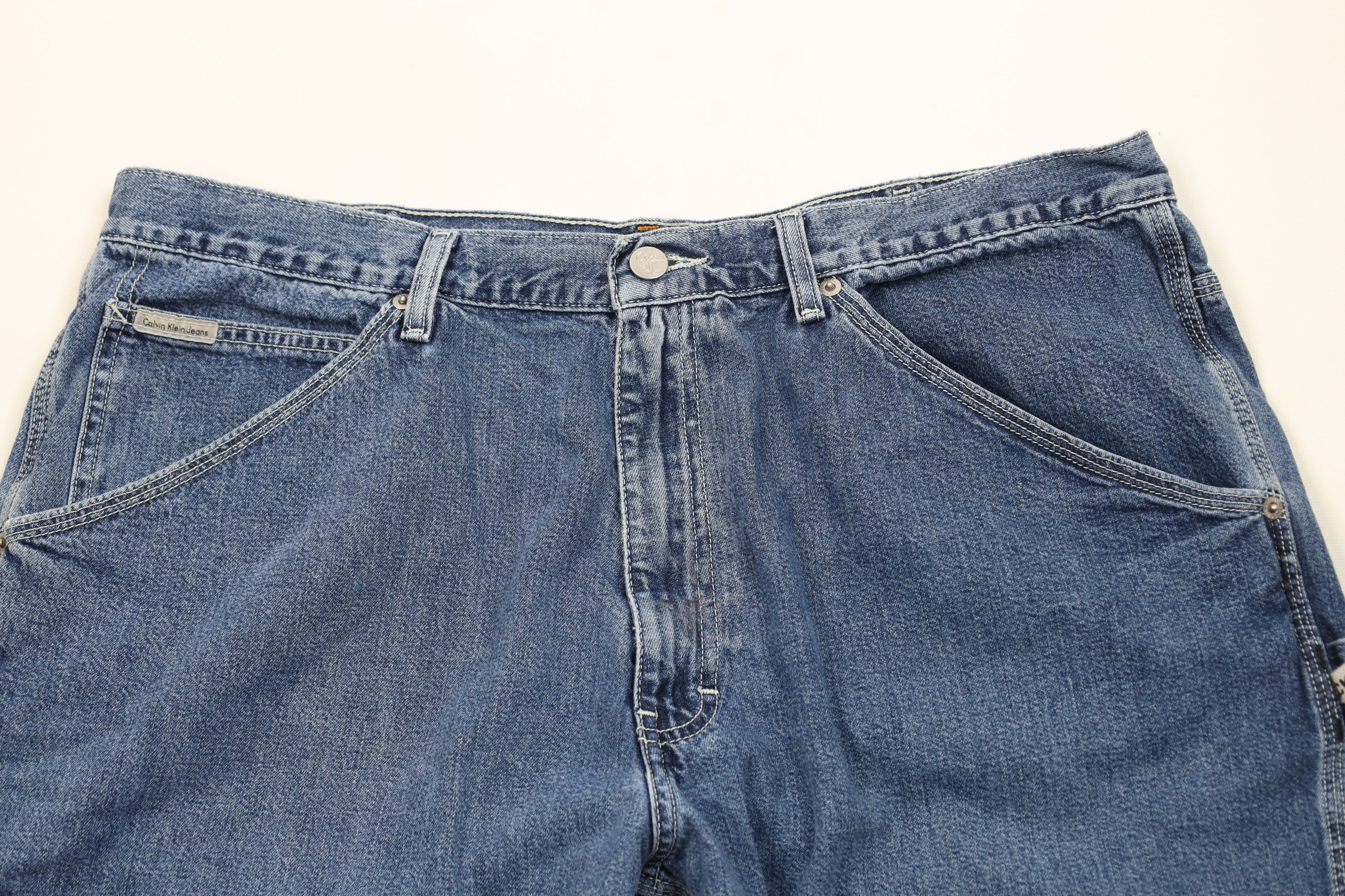 Calvin Klein Vintage 90s Calvin Klein Baggy Dungaree Denim Jean Shorts Size US 38 / EU 54 - 2 Thumbnail