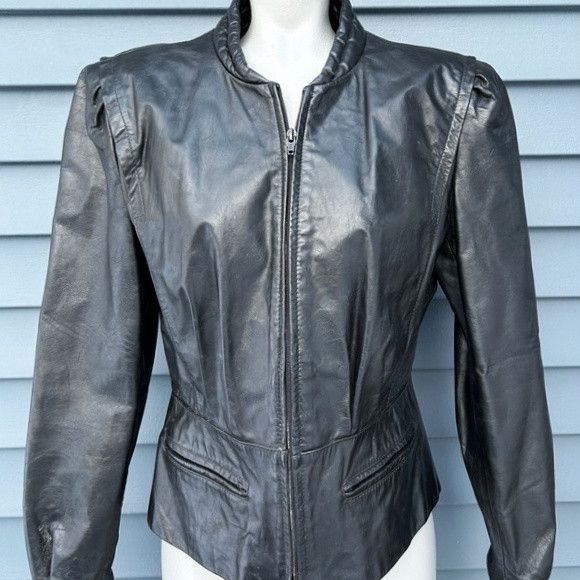 Other Vintage Bermans Womens Black Genuine Leather Moto Jacket Size M / US 6-8 / IT 42-44 - 2 Thumbnail
