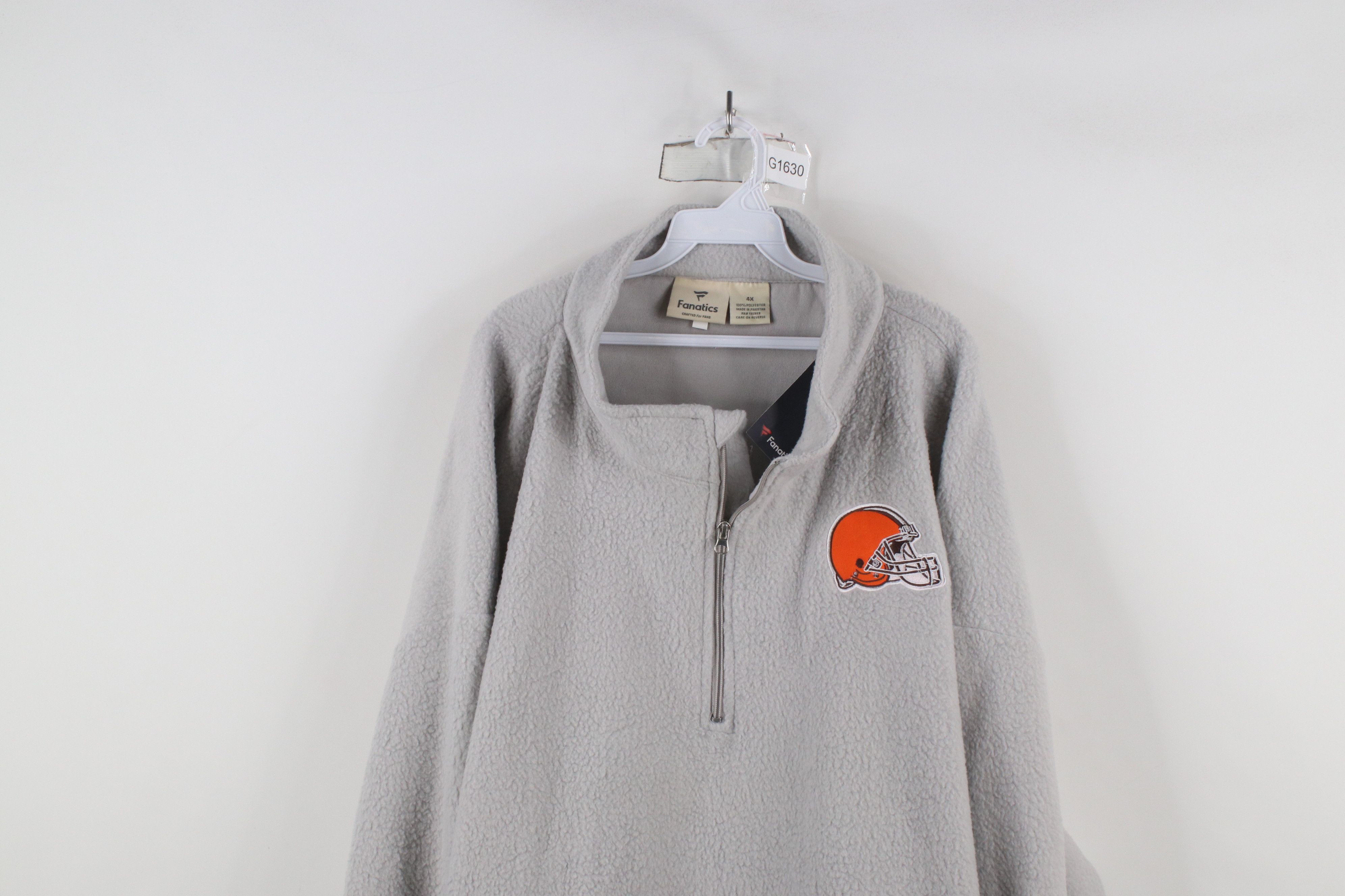 Vintage New Fanatics Browns Football Helmet Half Zip Fleece Sweater Size 4XL / US 24-26 - 2 Thumbnail