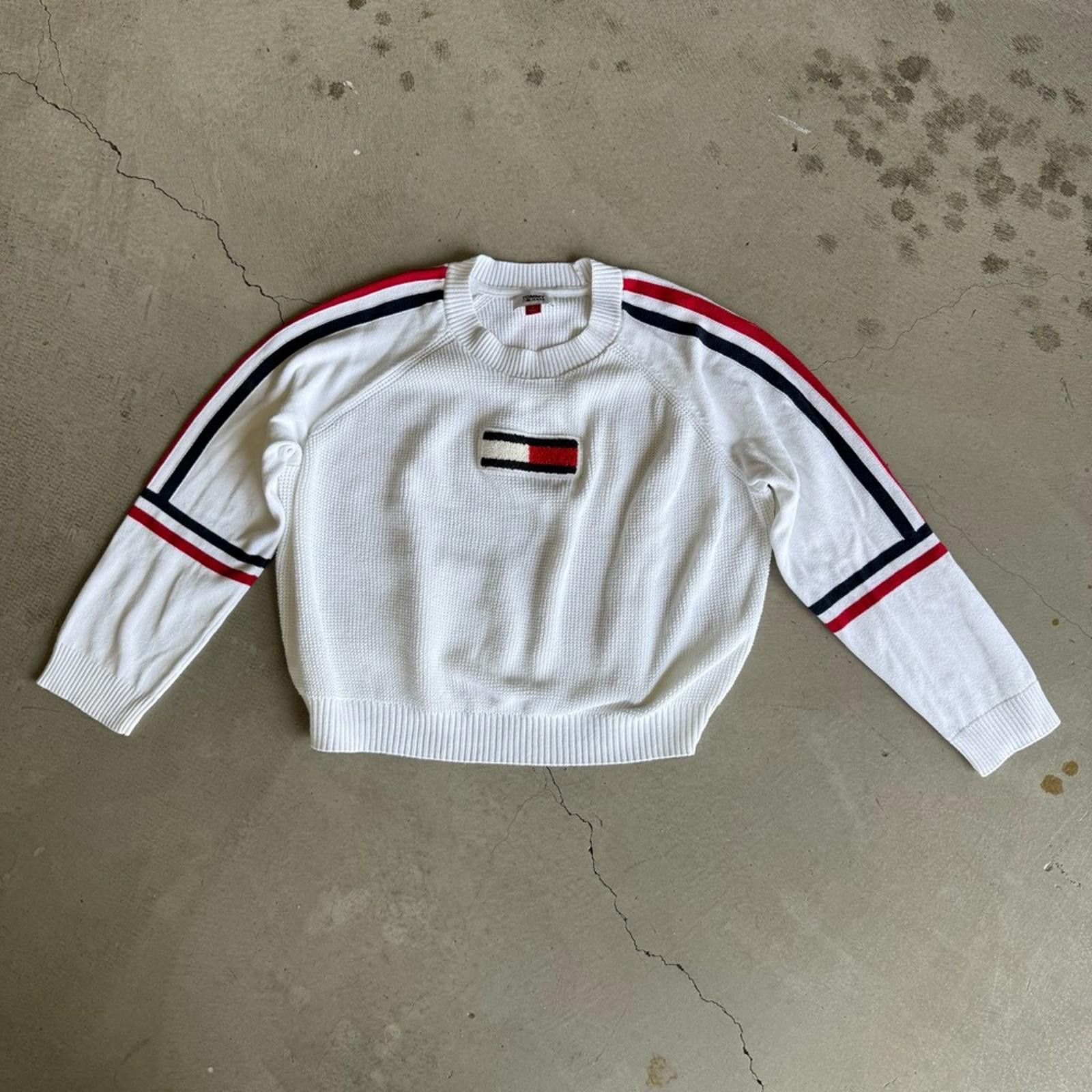 Tommy Hilfiger Tommy Jeans / Flag Patch Cropped Sweater / ivory Size M / US 6-8 / IT 42-44 - 3 Thumbnail