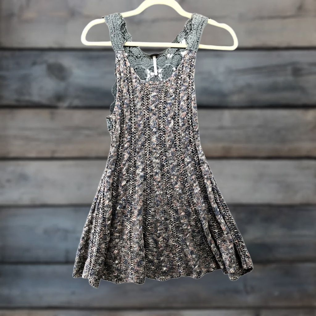 Free People VINTAGE Free People Knit Tank Top Womens XS Sweater Crochet Marled Gray Blue Tunic Size XS / US 0-2 / IT 36-38 - 1 Thumbnail