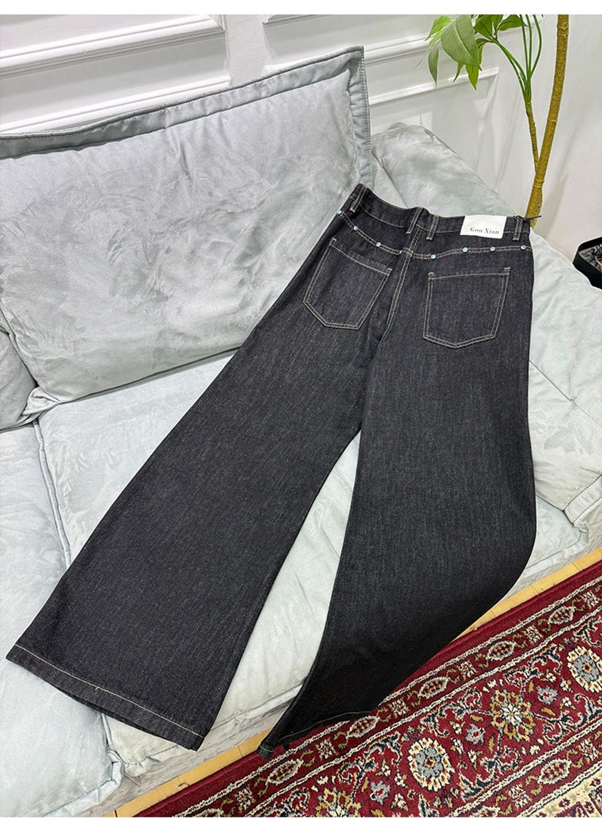 Japanese Brand Black Wide Leg Denim Jeans, Loose Fit Casual Pants Size US 30 / EU 46 - 6 Thumbnail