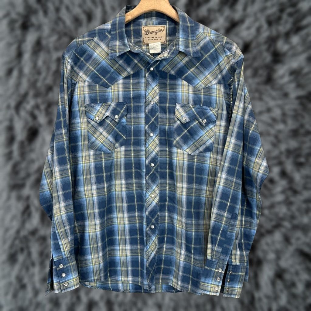 Wrangler Wrangler Western Wear Blue Plaid Button-Up Shirt Mens XL Cowboy Size US XL / EU 56 / 4 - 1 Thumbnail