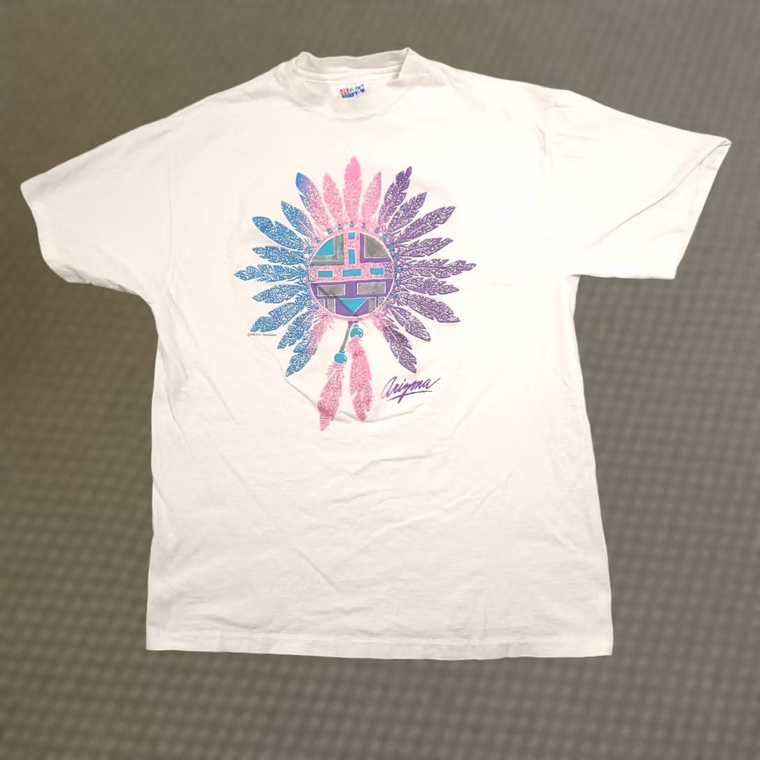 Hanes VINTAGE Arizona Shirt Hanes White Graphic Crew Neck Short Sleeve Adult Large Aztec Southwestern Single Stitch Mens Size US L / EU 52-54 / 3 - 1 Thumbnail