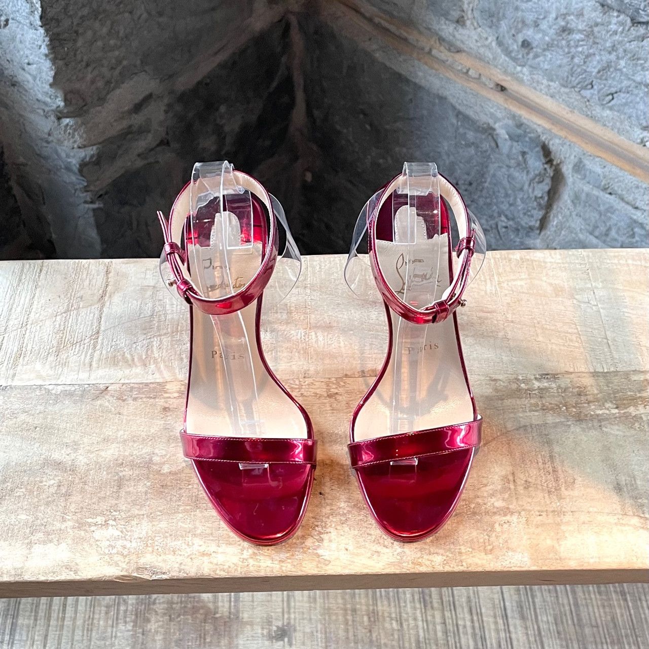 Christian Louboutin Christian Louboutin Metallic Red Jonatina 100 Sandals Size US 7 / IT 37 - 2 Thumbnail