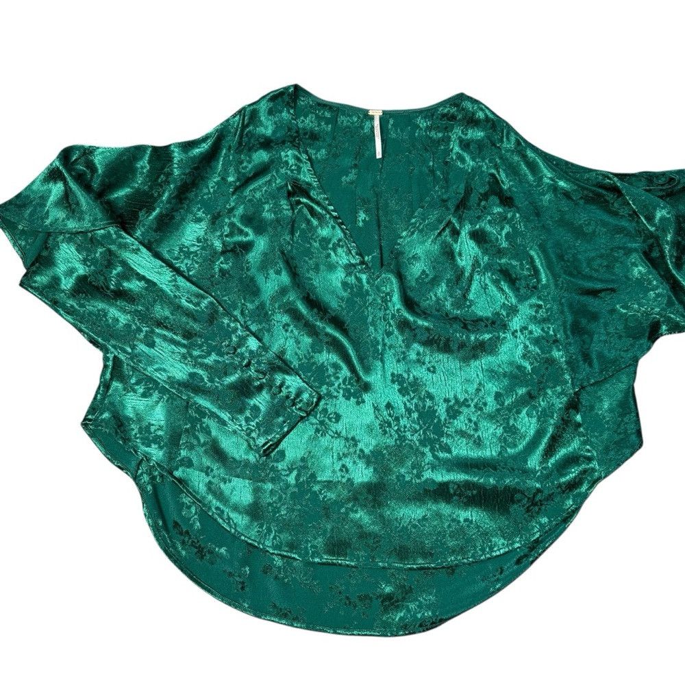 Free People Free People Cold Shoulders Long Sleeve Satin Floral Emerald Size S / US 4 / IT 40 - 5 Thumbnail