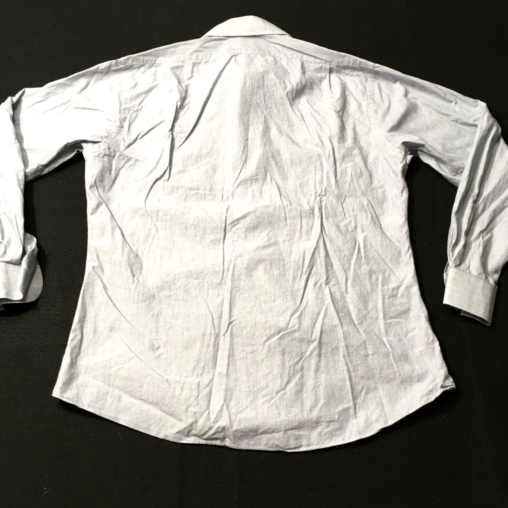 Vintage HONG KONG GRAND Dress Shirt Long Sleeve Gray Size L Cotton Striped Button Collar Mens Regular Modern Classic Size 42R - 7 Thumbnail