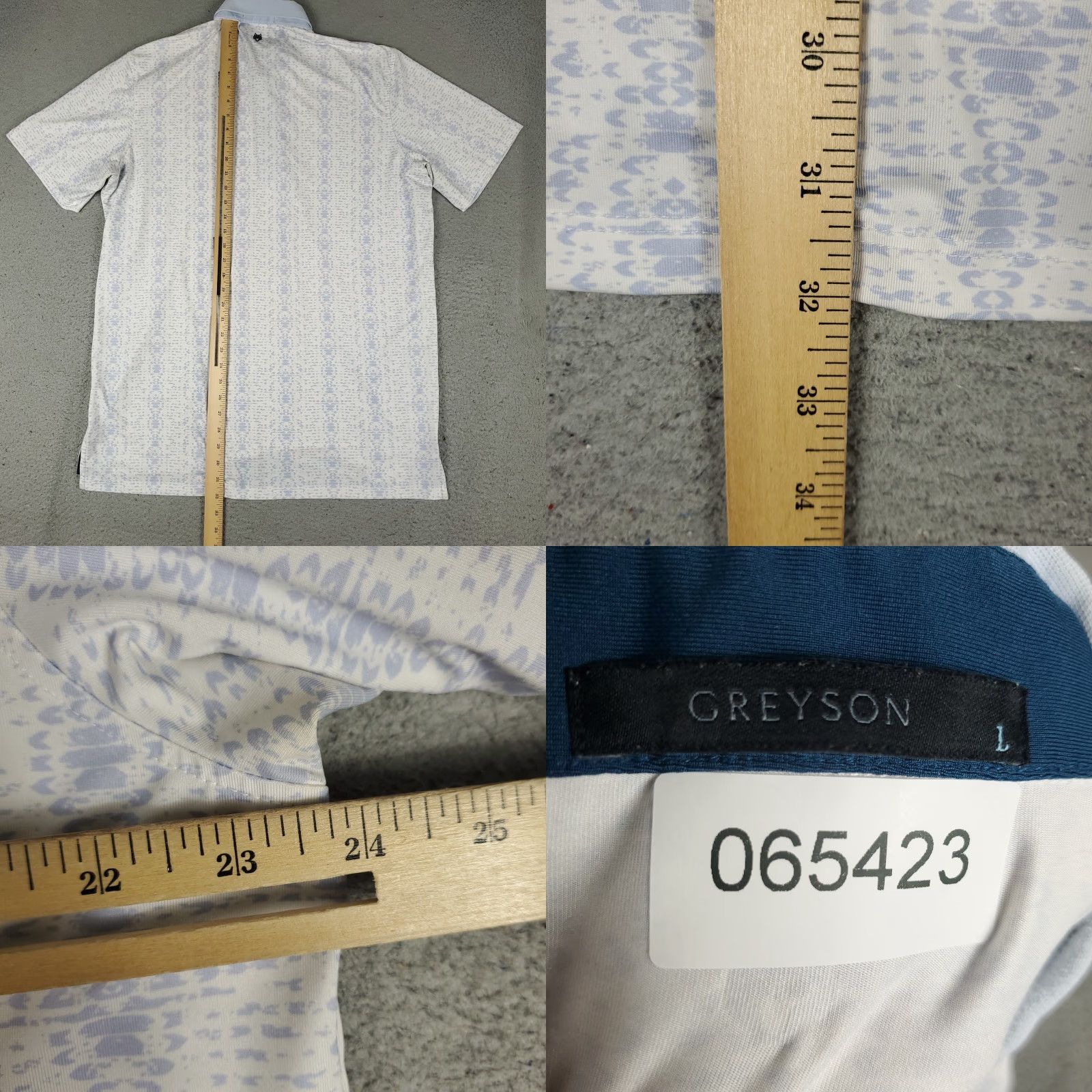 Vintage Greyson Polo Shirt Mens L White Geometric Logo Button Collar Short Sleeve Polo Casual Golf Modern Preppy 90s? Size US L / EU 52-54 / 3 - 8 Thumbnail