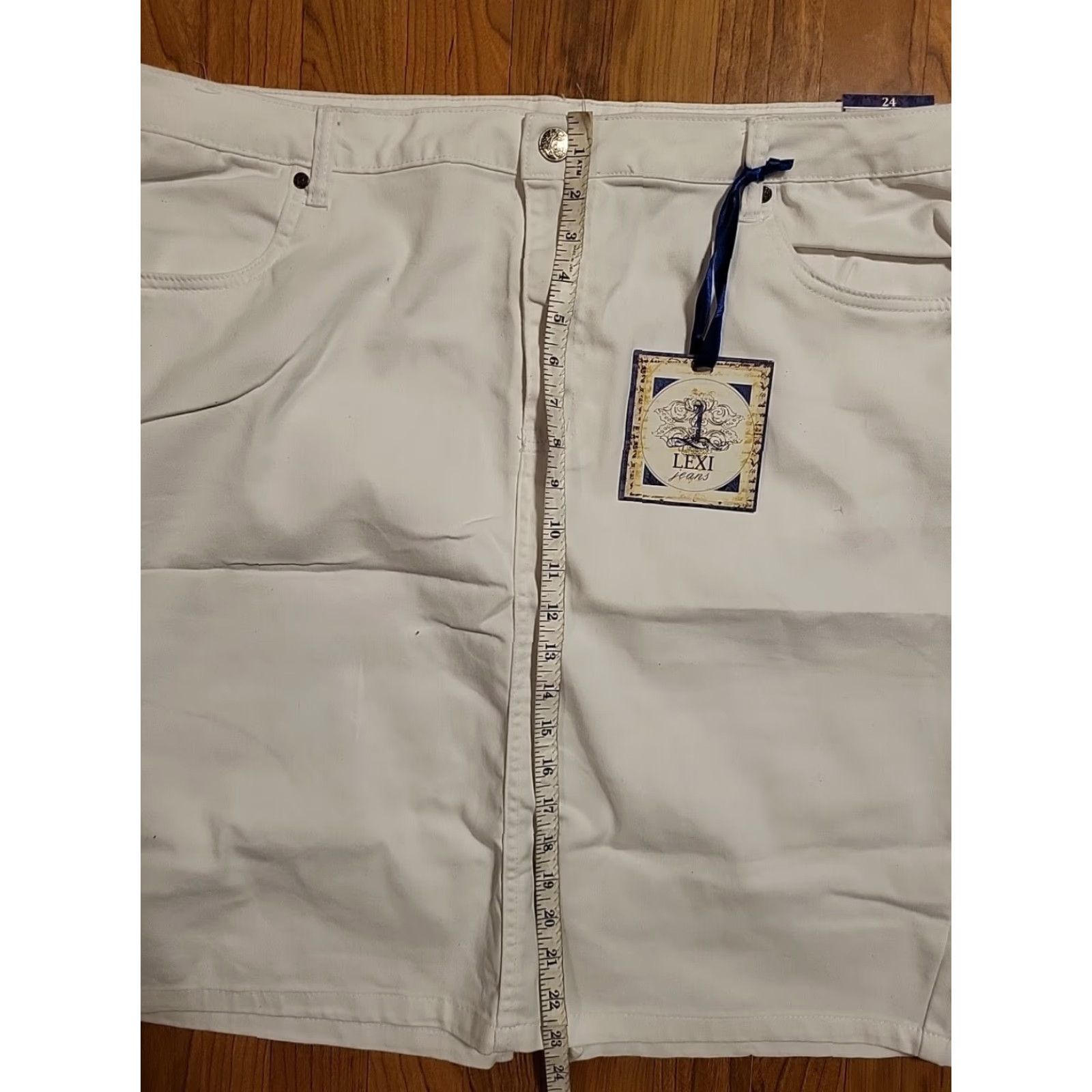Denime Lexi Denim Skirt 24 Plus White Stretch NWT Cotton/ Poly/ Spandex Women Size 42" / US 20 - 7 Thumbnail