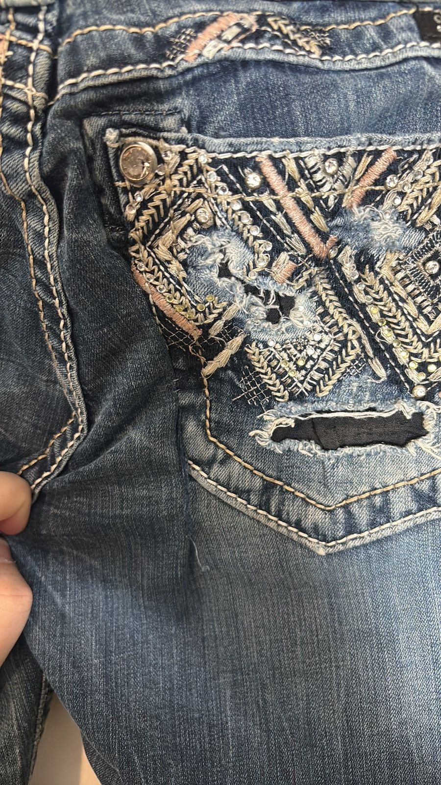 Miss Me Miss Me Mid Rise Jeans Embellished Repaired Size 32" / US 10 / IT 46 - 5 Thumbnail